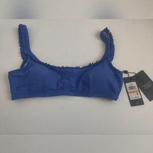 🆕 Tommy Hilfiger Navy blue midnight Bralette Bikini Top Ruffle Beach Pool_Small